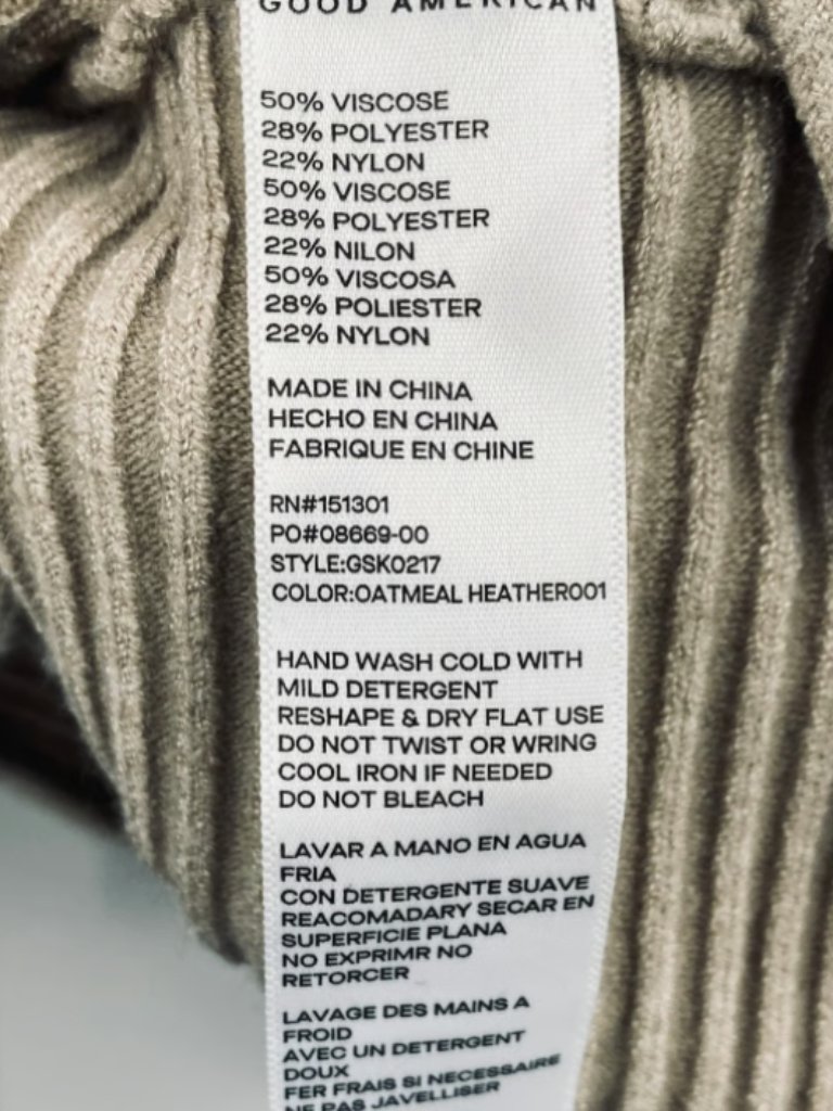 Nwot Good American Crewneck Ribbed Knit Sweater Long Sleeve Oatmeal Sz 1/S — image 5 of 8